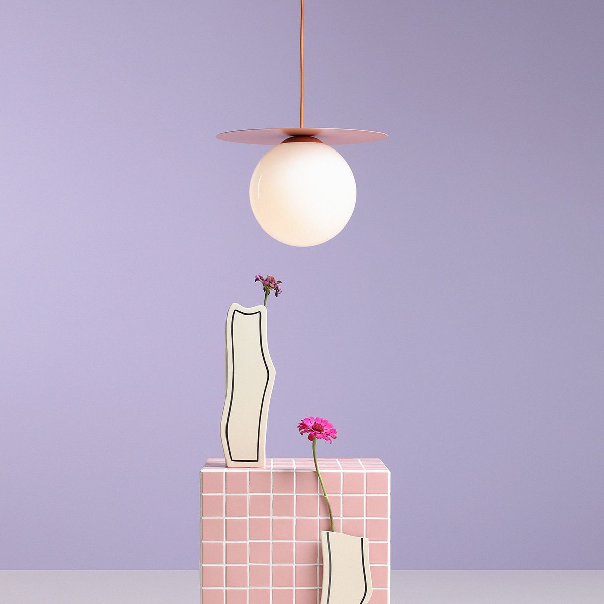 Duża, wisząca lampa Loop Coral w kształcie dysku