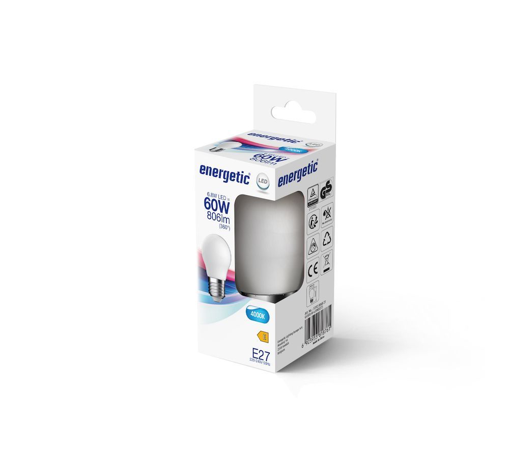 Żarówka mleczna G45 z trzonkiem E27 o jasności 806 lumenów