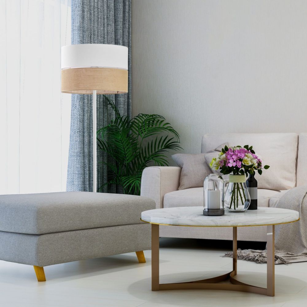 Biała podłogowa lampa Linobianco z abażurem z juty