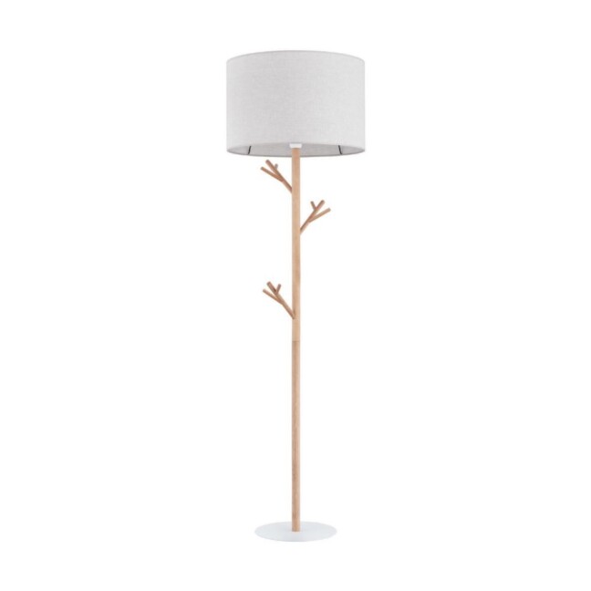 Lampa podłogowa Albero Len z drewnianą podstawą i lnianym abażurem