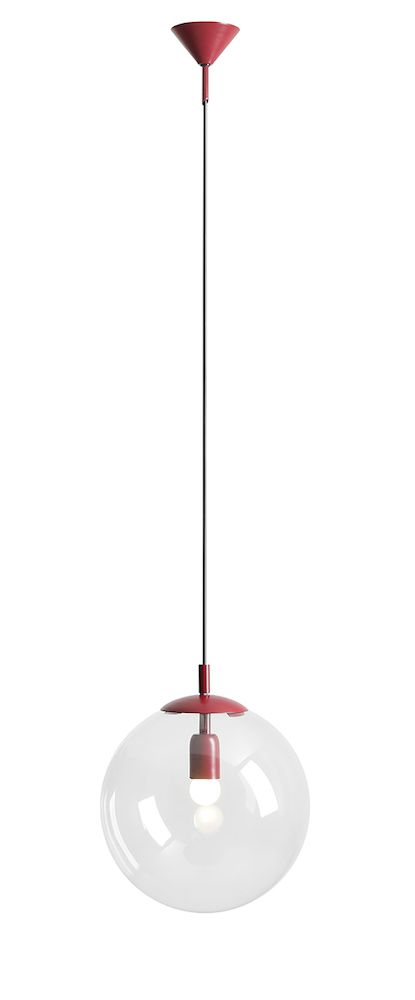 Wisząca lampa Globe Red Wine z dużym, przezroczystym kloszem
