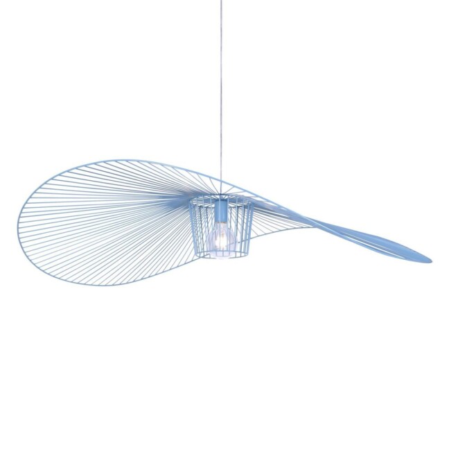 Stylowa lampa wisząca w kształcie kapelusza z niebieskim kloszem