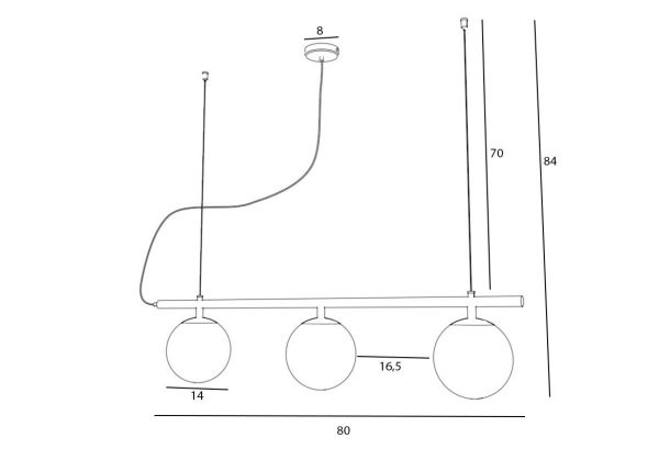 Biała wisząca lampa Beryl z trzema szklanymi kulami