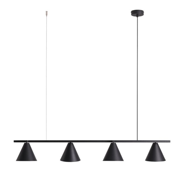 Wisząca, podłużna lampa retro FORM 4 w kolorze czarnym z czterema kloszami