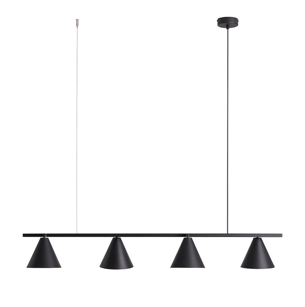 Wisząca, podłużna lampa retro FORM 4 w kolorze czarnym z czterema kloszami
