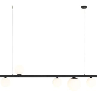 Czarna lampa wisząca Garda 5 z białymi kloszami w kształcie kul