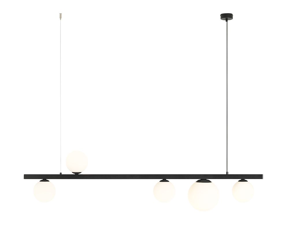 Czarna lampa wisząca Garda 5 z białymi kloszami w kształcie kul