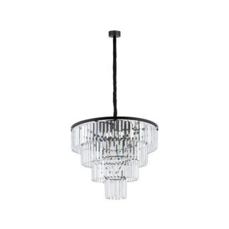 Duża wisząca lampa Cristal z kryształowym kloszem i czarnym zawieszeniem
