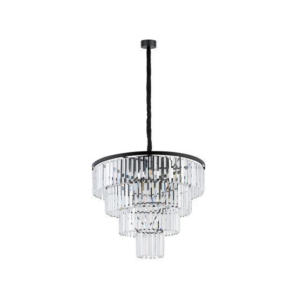 Duża wisząca lampa Cristal z kryształowym kloszem i czarnym zawieszeniem