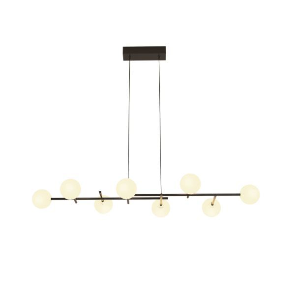 Czarna, podłużna lampa wisząca Cellar z mlecznymi kloszami