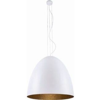 Biała wisząca lampa Egg z dużym kloszem i złotym wnętrzem