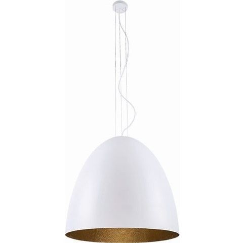 Biała wisząca lampa Egg z dużym kloszem i złotym wnętrzem