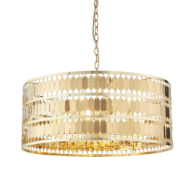 Złota wisząca lampa Eldora wykonana z metalowych blaszek