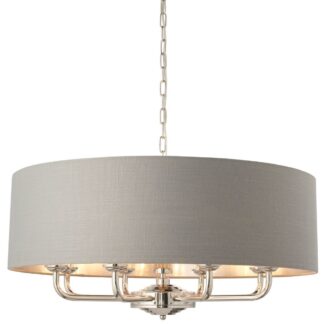 Elegancka wisząca lampa Highclere 8 z lnianym abażurem