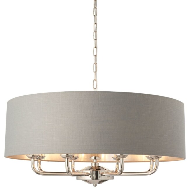 Elegancka wisząca lampa Highclere 8 z lnianym abażurem