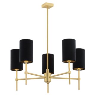 Wisząca lampa Abruzzo z welurowymi abażurami w kolorze czarnym i szczotkowanego mosiądzu