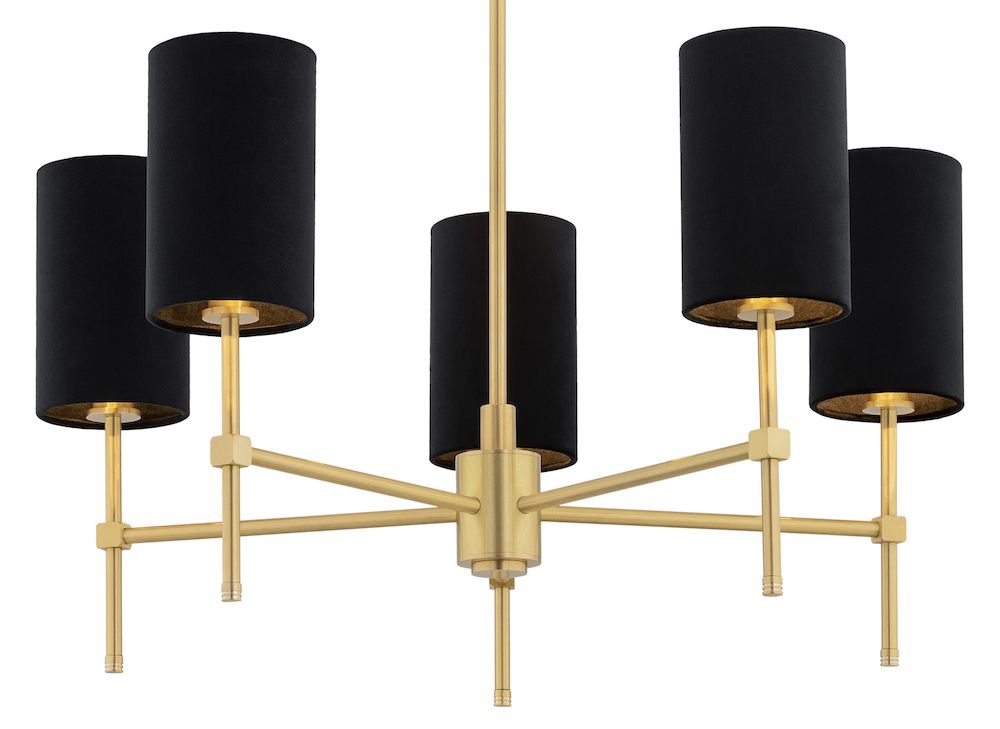 Wisząca lampa Abruzzo z welurowymi abażurami w kolorze czarnym i szczotkowanego mosiądzu