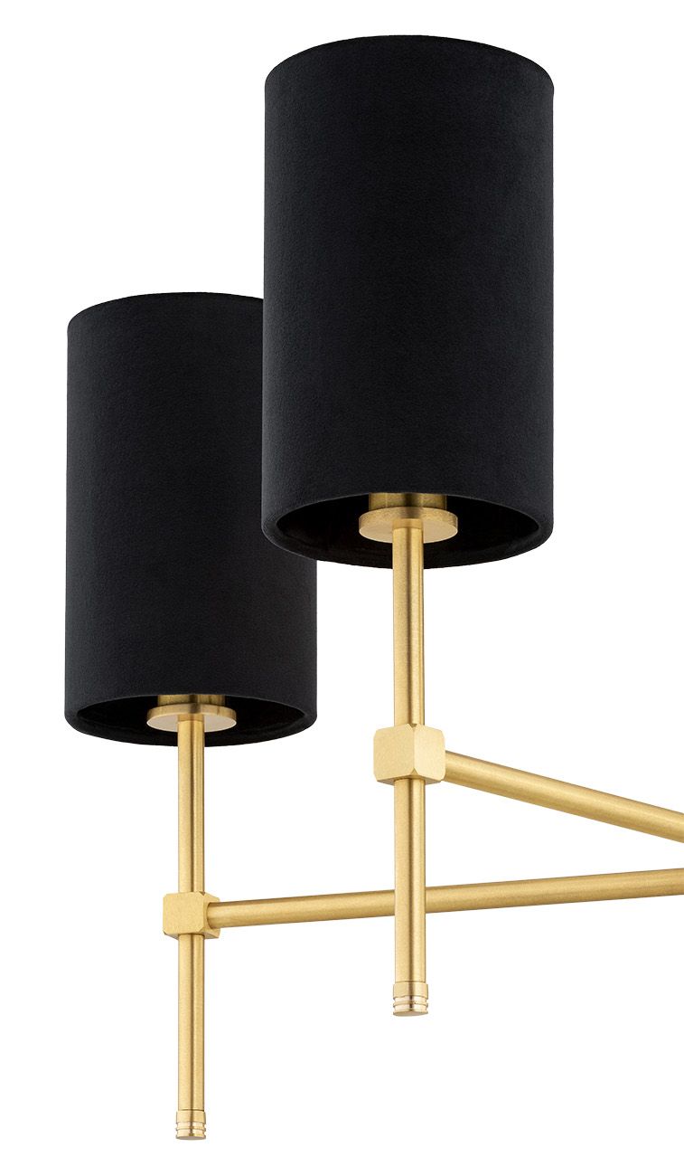 Wisząca lampa Abruzzo z welurowymi abażurami w kolorze czarnym i szczotkowanego mosiądzu