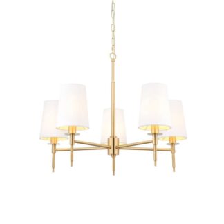 Okazały złoty żyrandol Grandeur 5 z eleganckimi abażurami