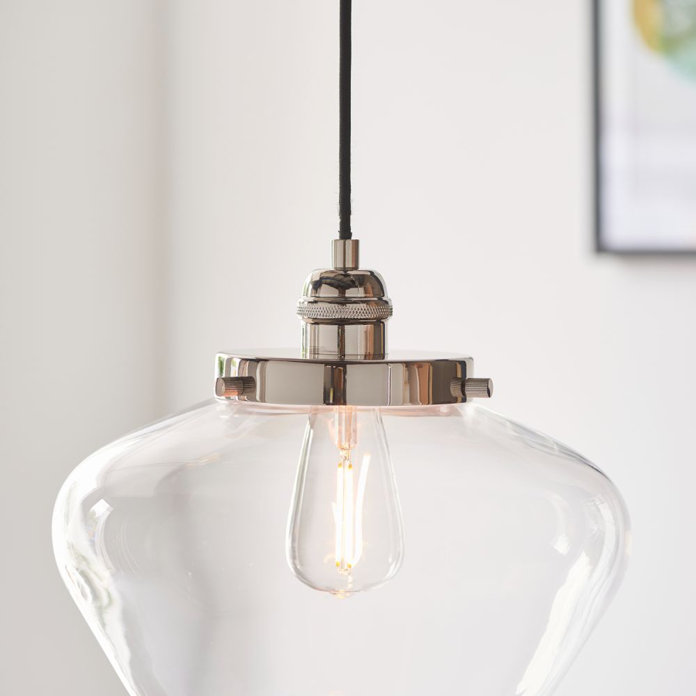 Srebrna wisząca lampa Glint z kloszem ze szkła