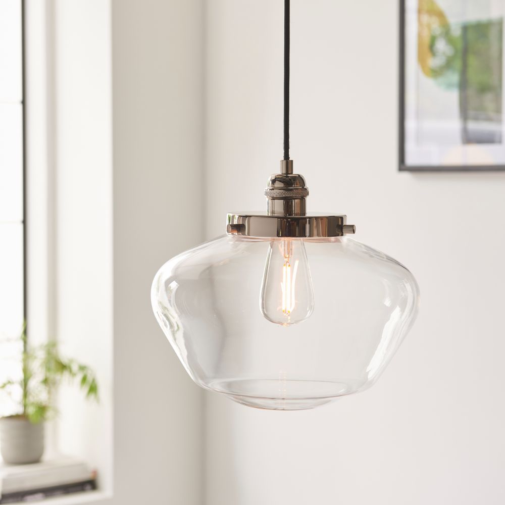 Srebrna wisząca lampa Glint z kloszem ze szkła