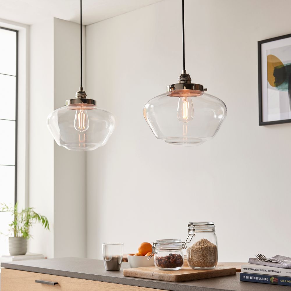 Srebrna wisząca lampa Glint z kloszem ze szkła