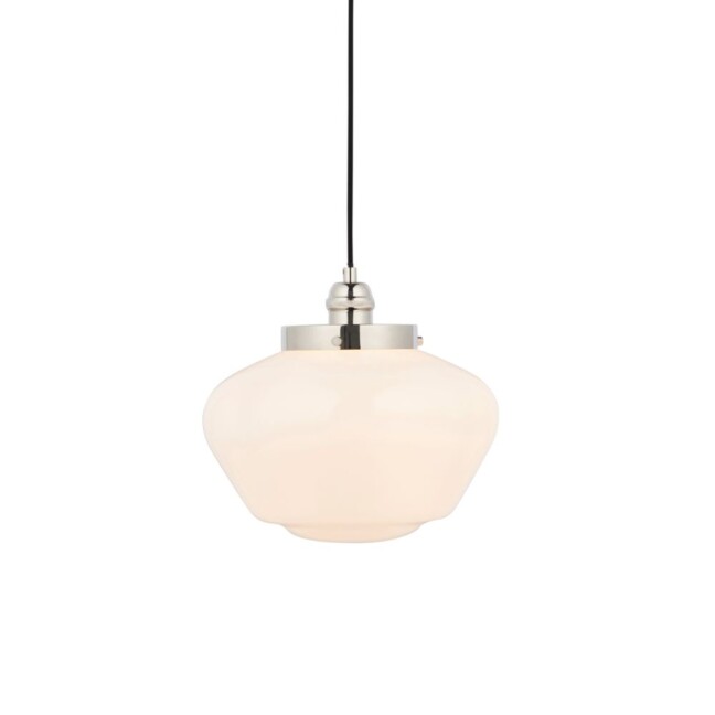 Srebrna lampa wisząca Glint z białym kloszem