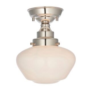Elegancka srebrna lampa sufitowa Glint z mlecznym kloszem w stylu art deco