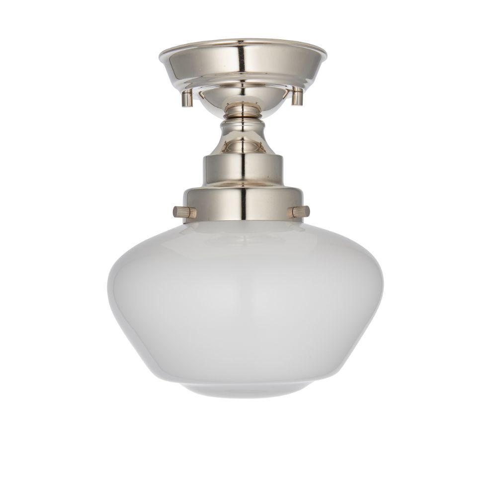 Elegancka srebrna lampa sufitowa Glint z mlecznym kloszem w stylu art deco