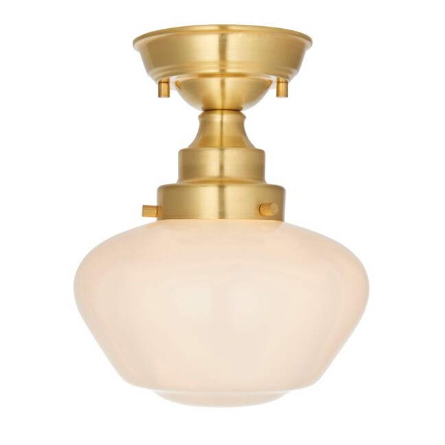 Złota lampa sufitowa Glint w stylu art deco z mlecznym kloszem