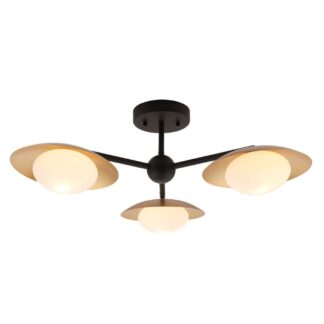 Stylowa brązowa lampa sufitowa Opulence z eleganckimi szklanymi kloszami w klimacie mid-century