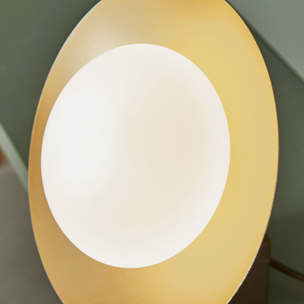 Nowoczesna złota lampa stołowa Opulence w kształcie dysku