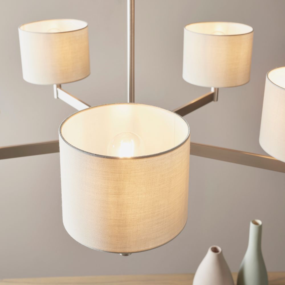 Elegancki żyrandol Infinity 5 z abażurami w odcieniu taupe