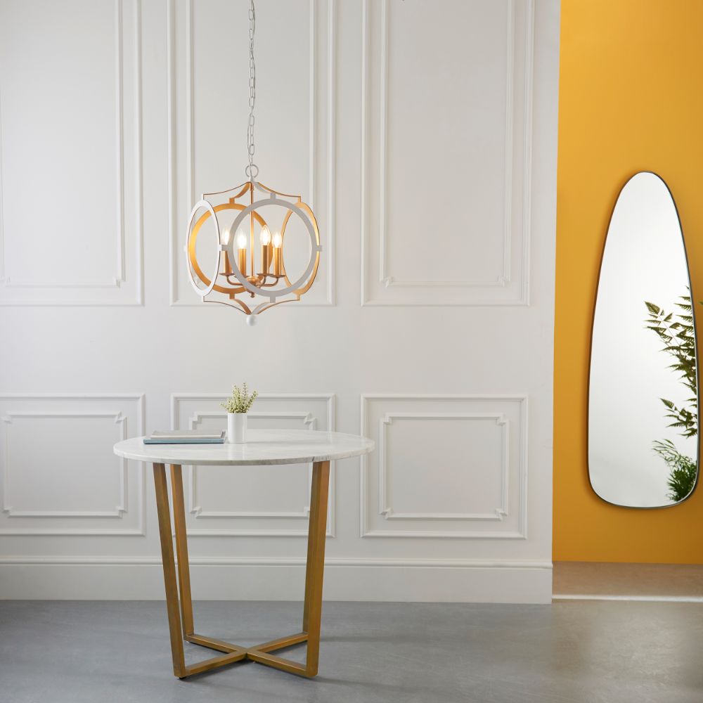 Elegancka wisząca lampa Celestial w bieli i złocie