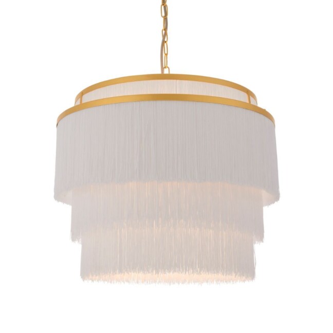 Duża wisząca lampa Alabaster z kloszem ozdobionym frędzlami