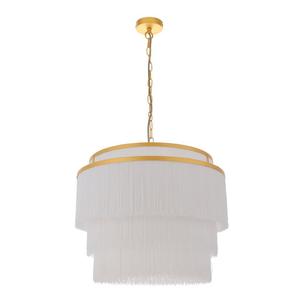 Duża wisząca lampa Alabaster z kloszem ozdobionym frędzlami