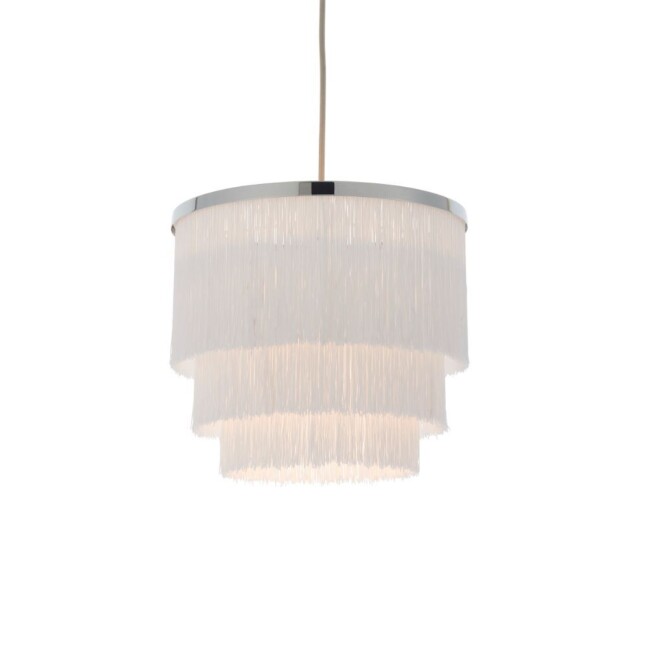 Srebrna wisząca lampa Alabaster z białymi sznurkami