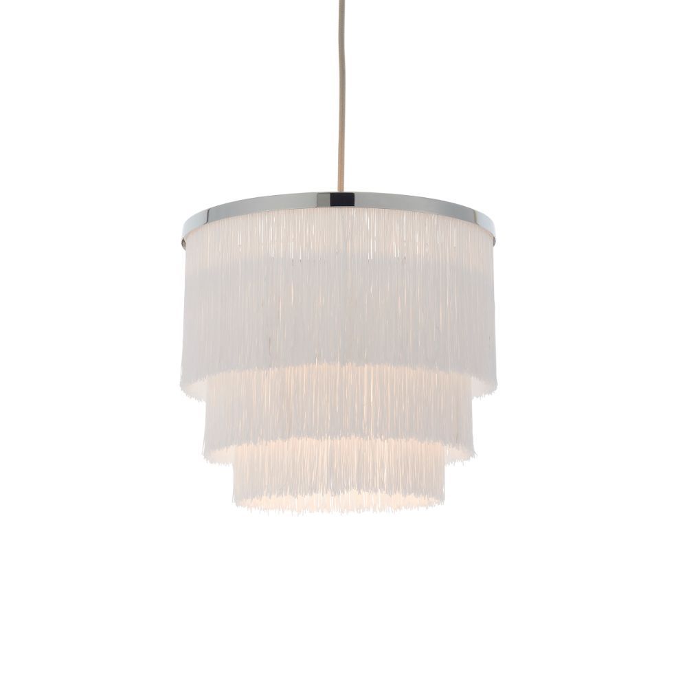 Srebrna wisząca lampa Alabaster z białymi sznurkami