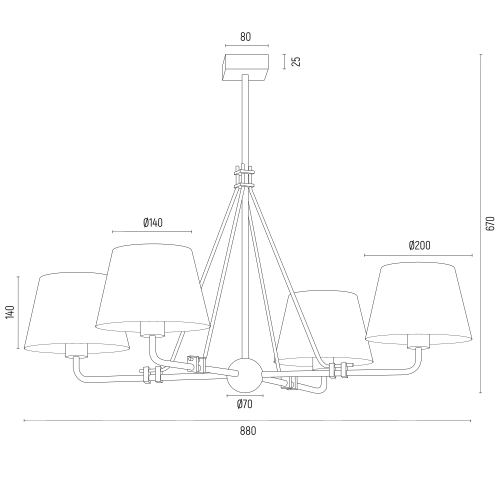 Elegancki żyrandol Atrani z plisowanymi kloszami