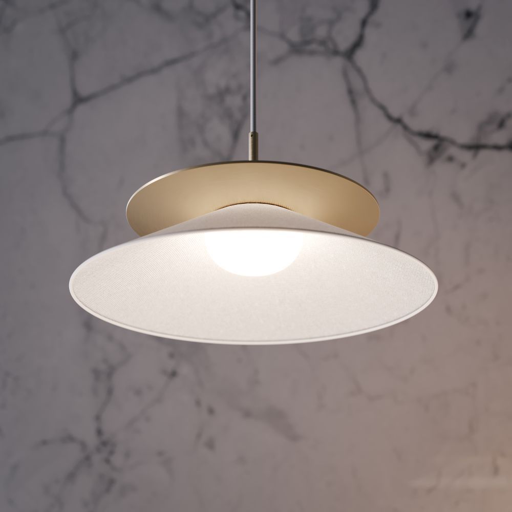 Lampa wisząca Asia o średnicy 70 cm w złotym kolorze z białym abażurem