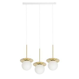 Złota wisząca lampa Borra B 3L z trzema szklanymi kloszami w odcieniu mosiądzu