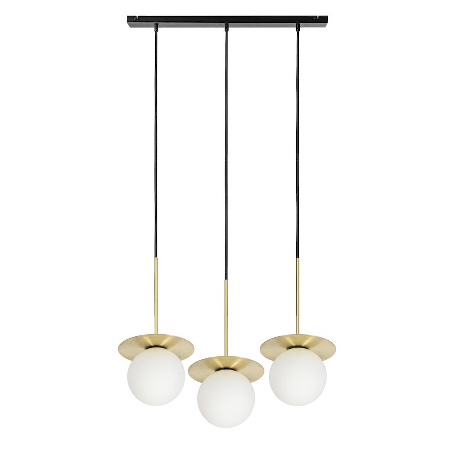 Złota wisząca lampa Borra B 3L z trzema szklanymi kloszami w odcieniu mosiądzu