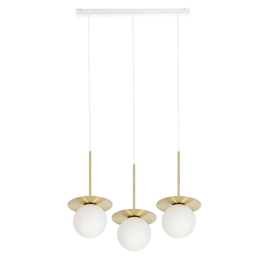 Złota wisząca lampa Borra B 3L z trzema szklanymi kloszami w odcieniu mosiądzu