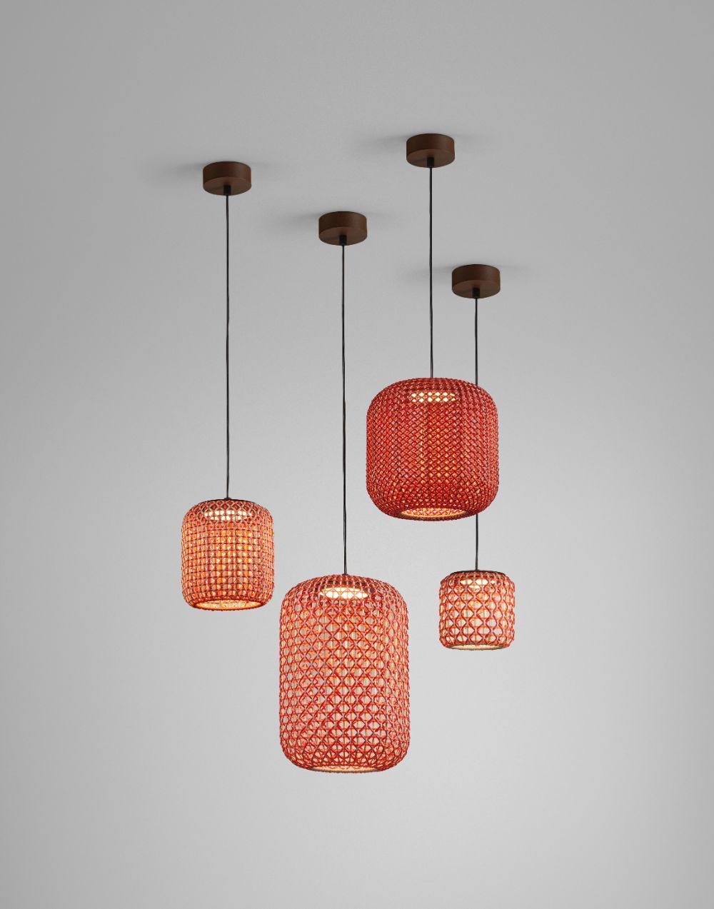 Wisząca lampa LED Nans S/31.2 w czerwonym kolorze, przeznaczona do użytku na zewnątrz