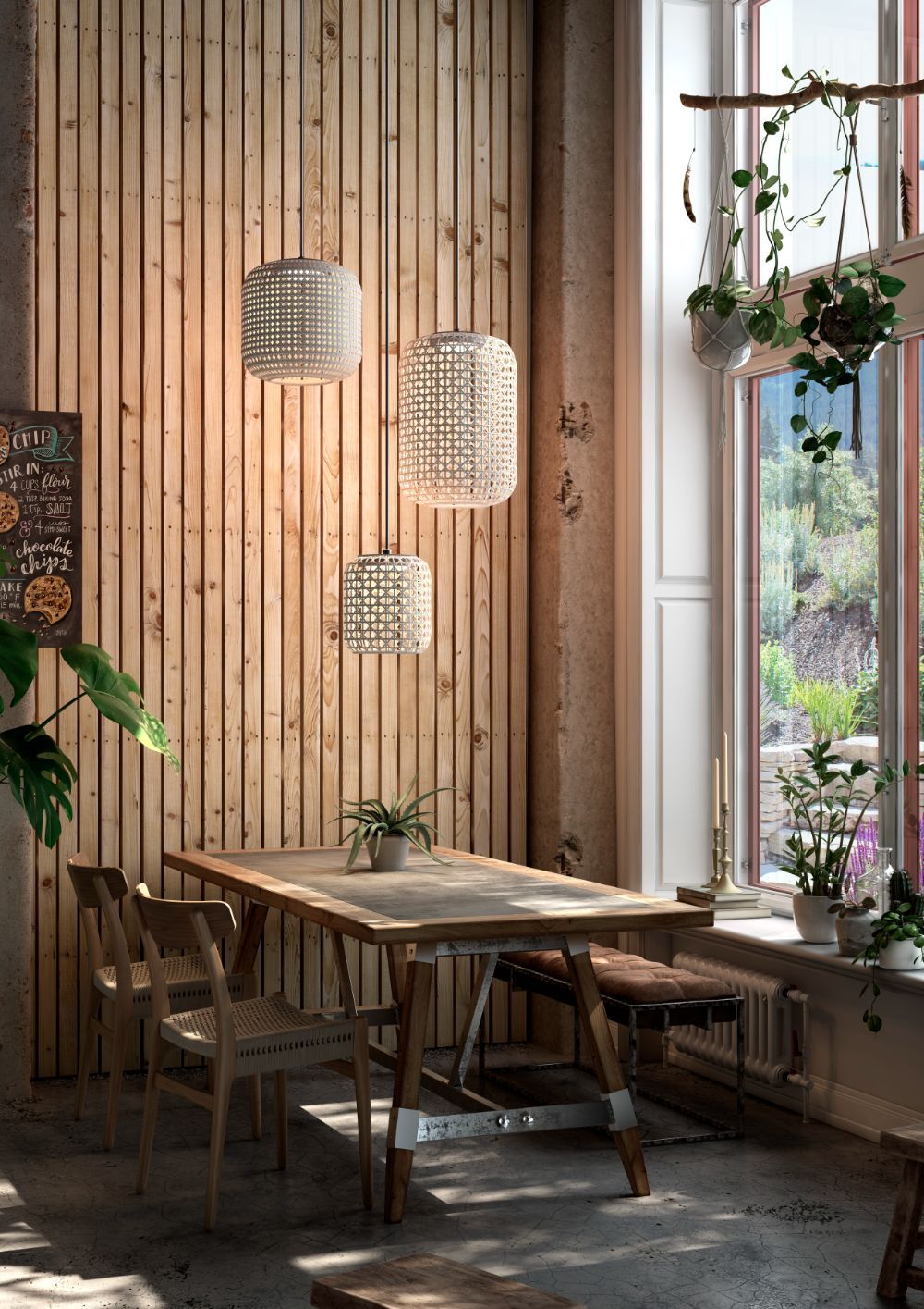 Beżowa wisząca lampa Nans S/3L z ażurowymi kloszami