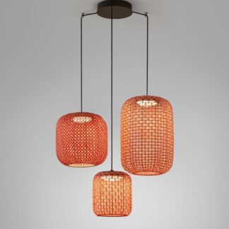 Czerwona lampa wisząca Nans S/3L z trzema kloszami