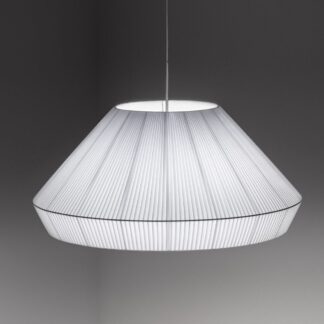 Biała, okrągła lampa wisząca Mei 60 z plisowanym abażurem