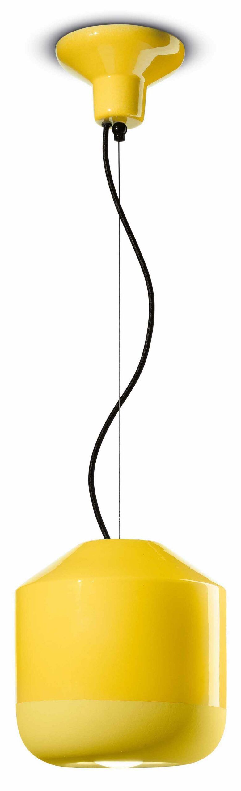 Żółta wisząca lampa Bellota M z ceramicznym kloszem