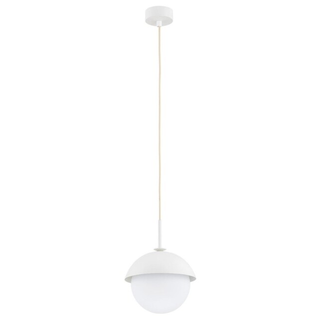 Minimalistyczna lampa wisząca Cappella z metalowym kloszem i kremowym przewodem