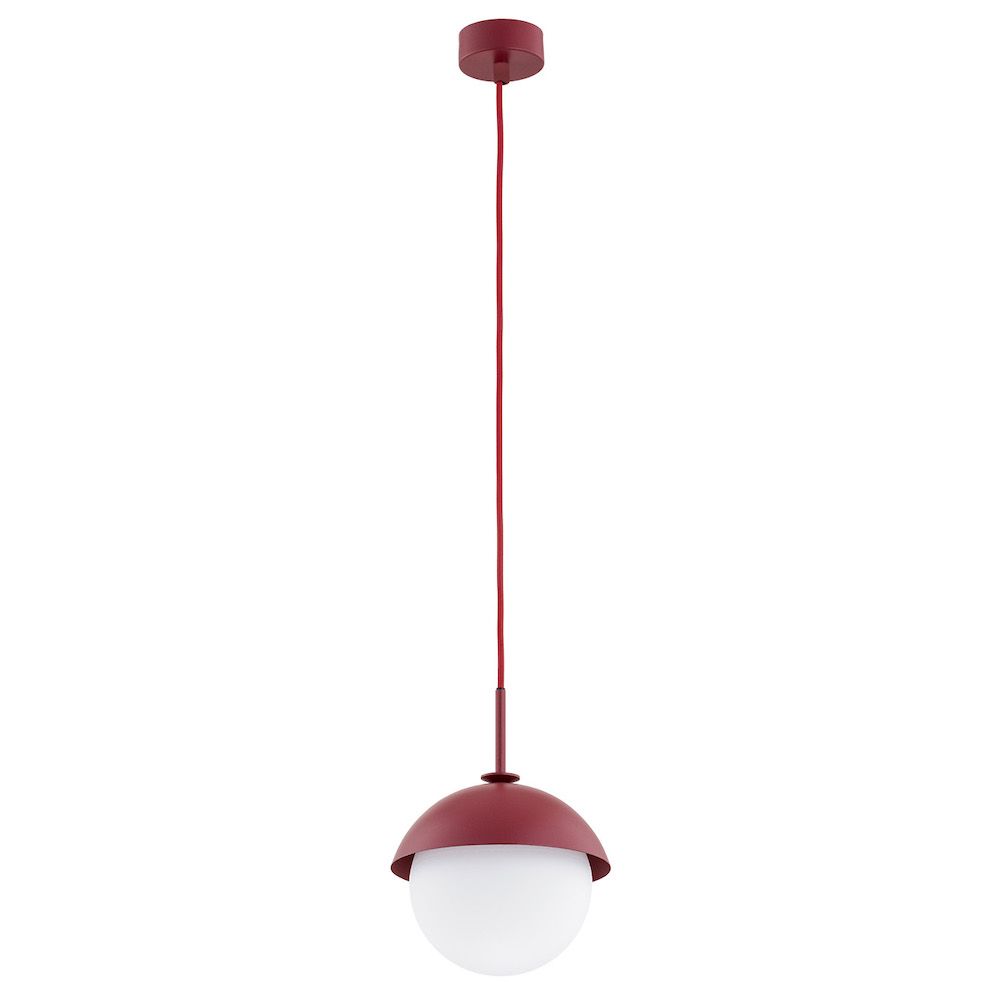 Nowoczesny, wiszący żyrandol Cappella z czerwoną kopułą